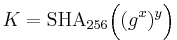 K = \operatorname{SHA}_{256}\Big((g^x)^y\Big)