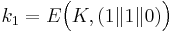k_1 = E\Big(K, (1 \| 1 \| 0)\Big)